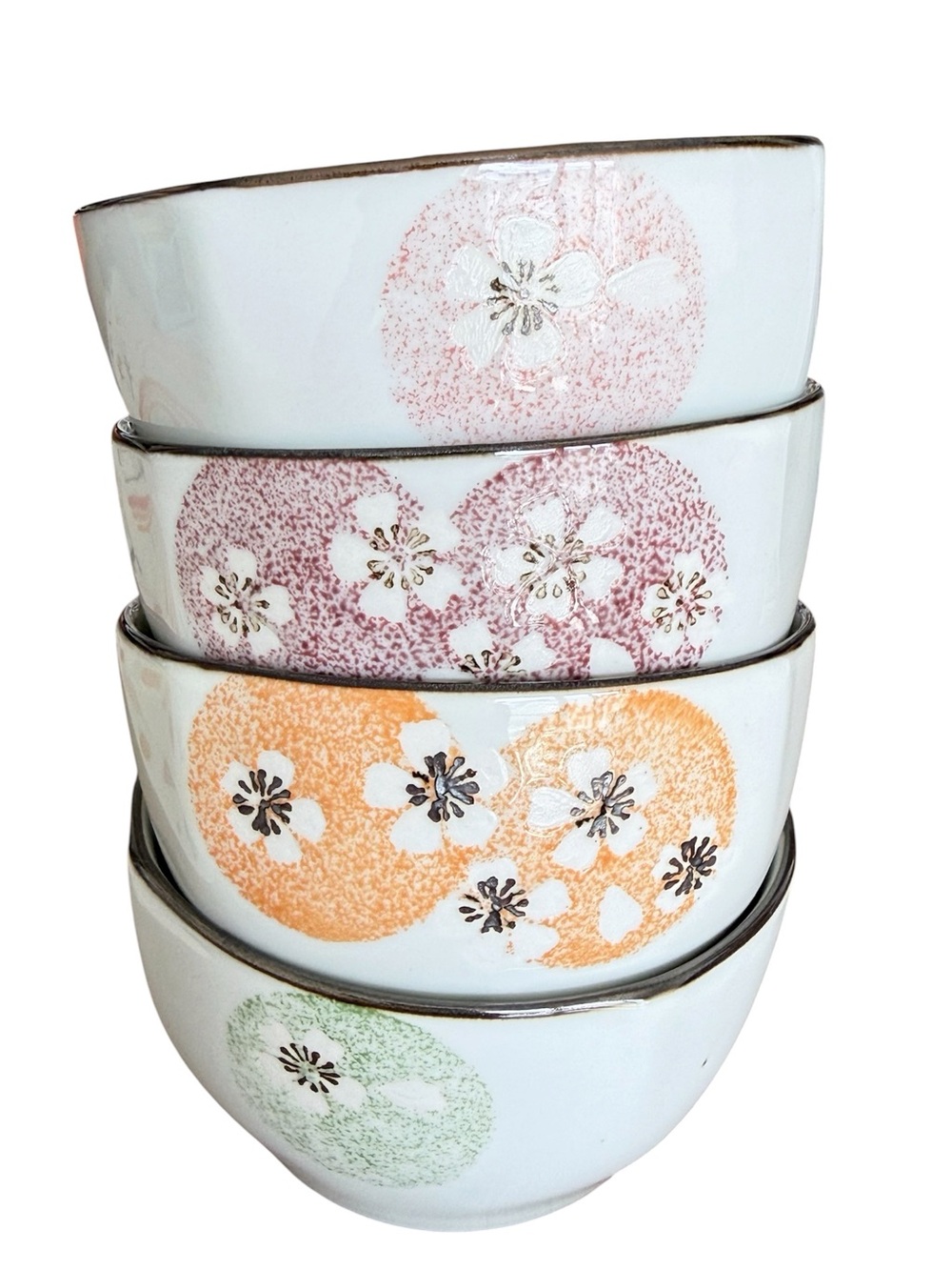 NEW Ceramic Floral Rice Bowls – Set with Pink, Purple, Orange, Green Motifs